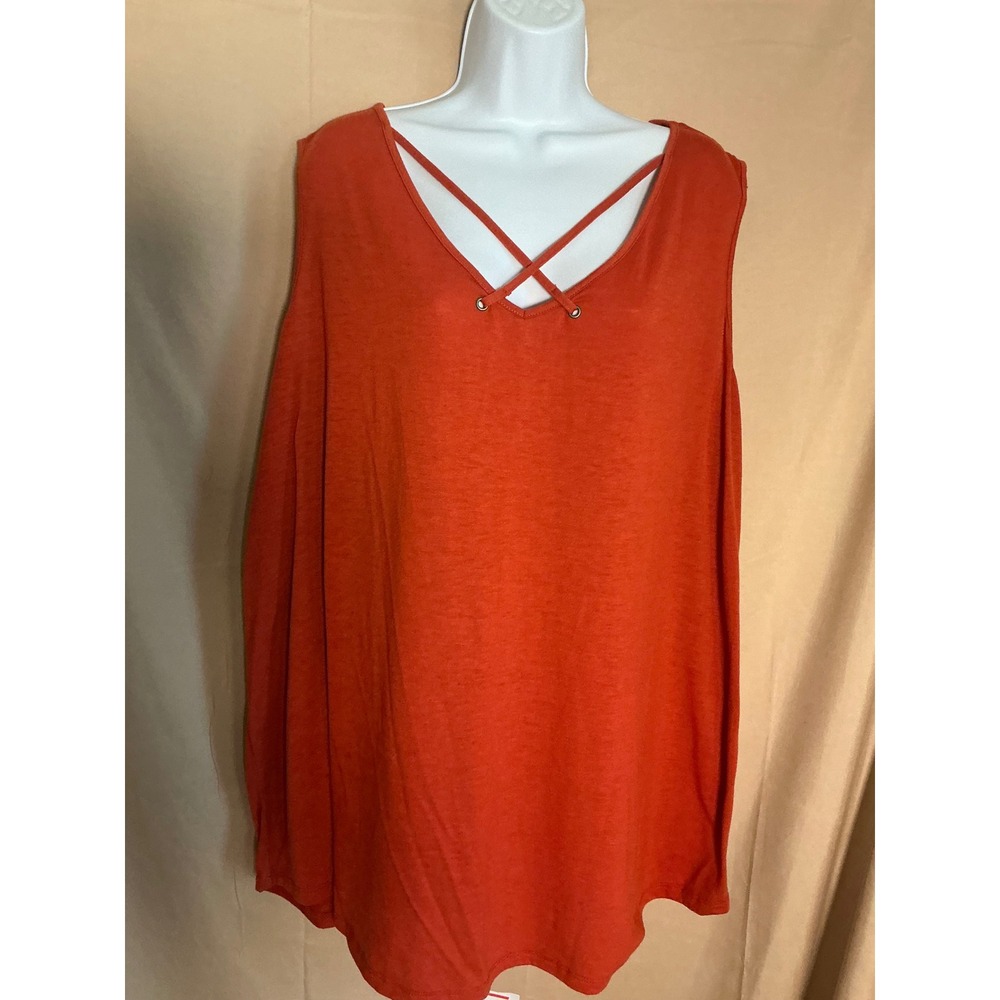 Sleeveless V-Neck Strappy Tank Top Women 3X Orange Excellent Grommet Detail